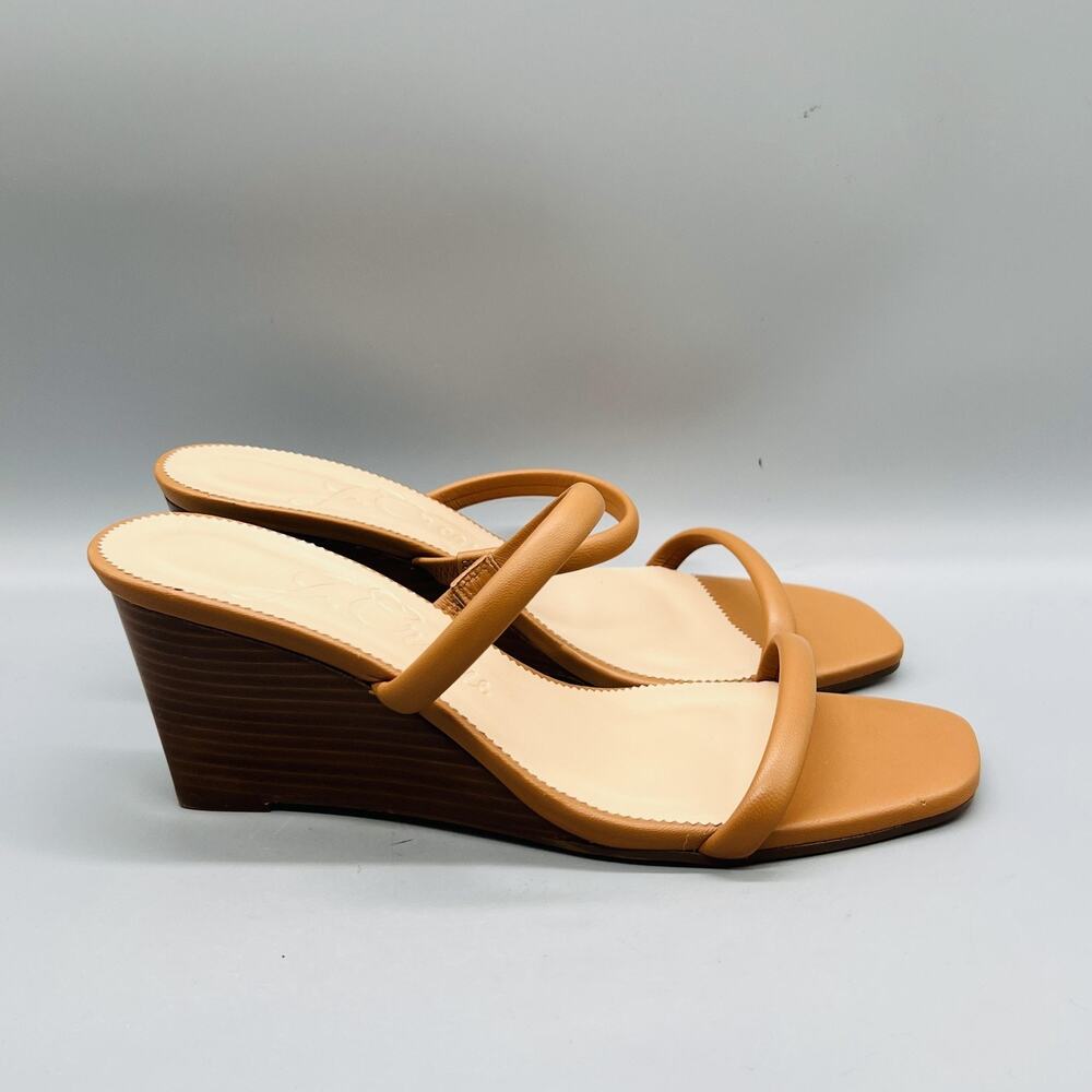 J Crew Sandals Womens 10 Brown Leather Double Strap Slide Wedge Open Toe Shoes